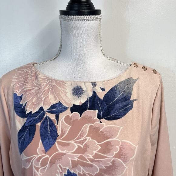 Charter Club Top Pullover sz Large Mauve Pink Blue Floral Stretch Career Casual - Picture 3 of 9